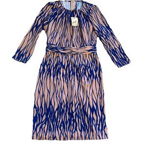 Amelia Women's Dress Multi Color Pattern Toasted Almond Blue Size Small NEW